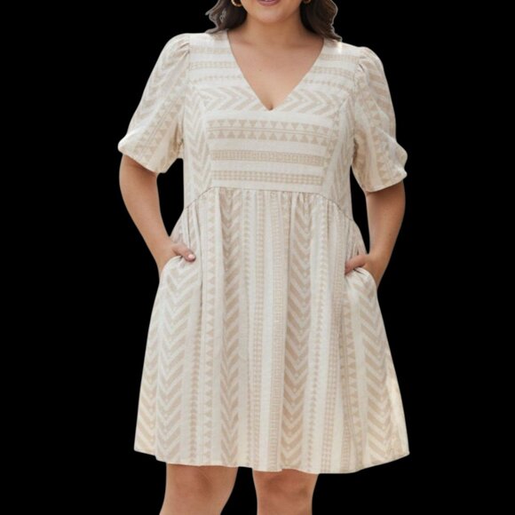 Old Navy Jacquard Mini Swing Dress Pockets Pullover Size 2X Neutral XXL - Picture 2 of 13